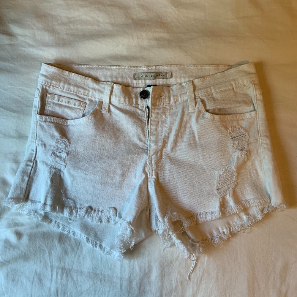 Flying Monkey Distressed White Jean Shorts